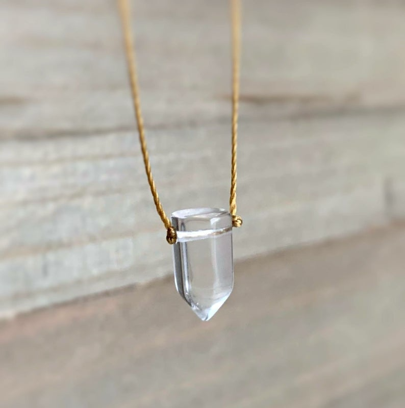 Gold Crystal Gemstone Point Necklace, Long Layering or short choker,  Genuine Semi precious gemstones, gift idea